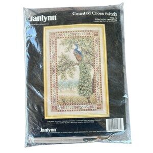 Vintage Janlynn Peacock Tapestry Counted Cross Stitch Kit NOS Sealed #112-77